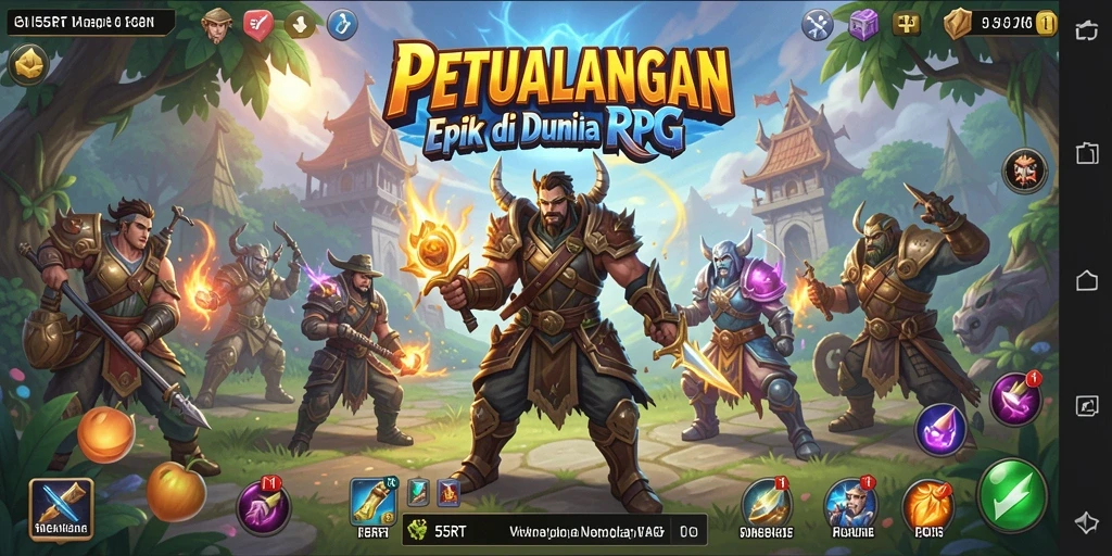 Screenshot gameplay 55RT yang menunjukkan pertarungan epik di dunia RPG.
