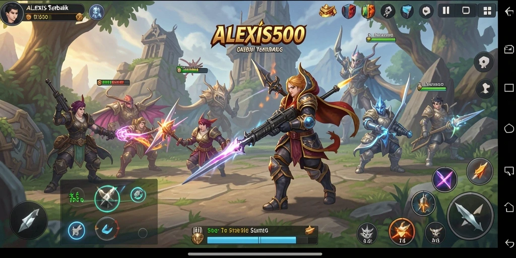 Screenshot ALEXIS500 menampilkan aksi pertempuran yang seru dalam game SLG.