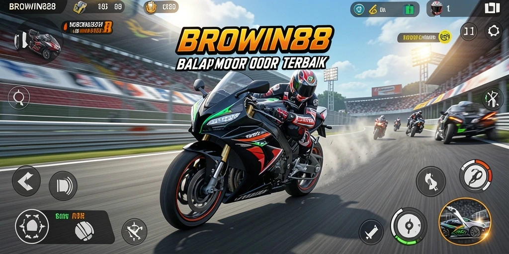 Tampilan gameplay BROWIN88 yang penuh aksi balap motor.