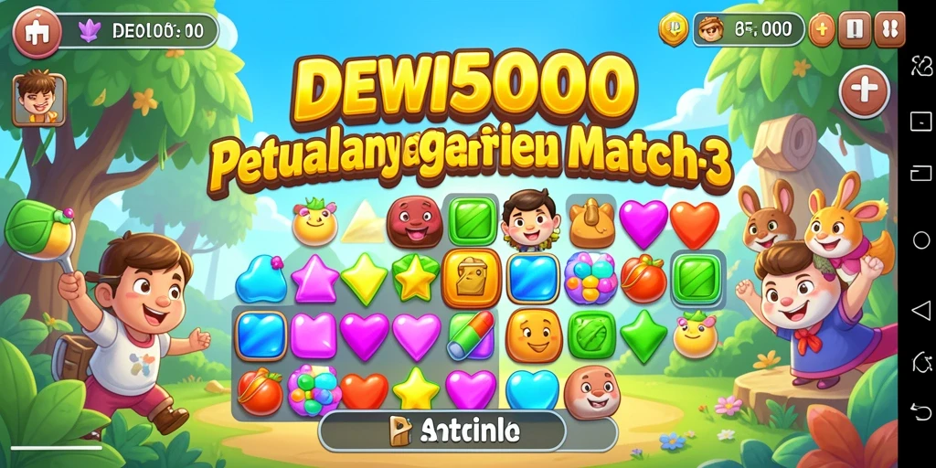 Tampilan gameplay DEWI5000 yang penuh warna dan menantang.
