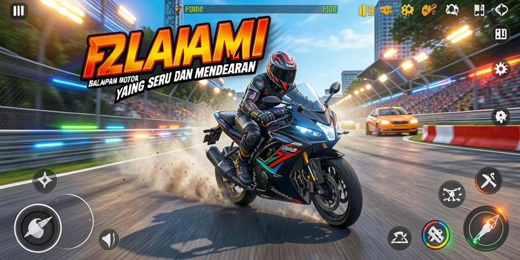 Screenshot gameplay F200M yang menunjukkan aksi balapan motor keren.