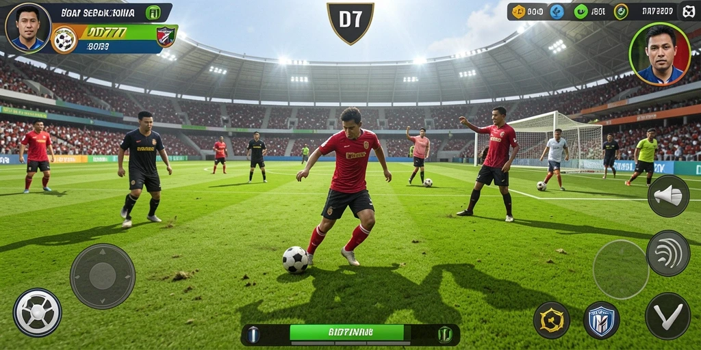 Tampilan gameplay seru di ID777 dengan aksi sepak bola mendebarkan.