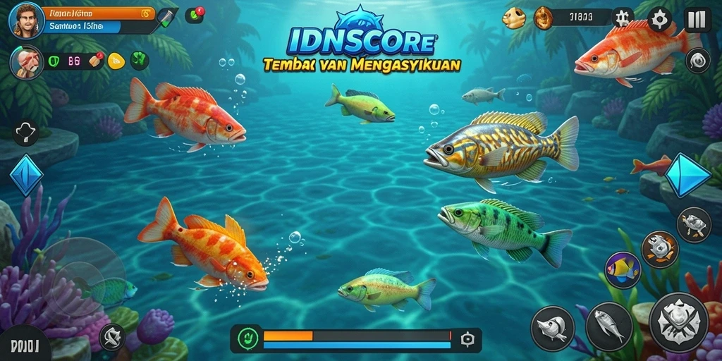 Screenshot gameplay IDNSCORE menampilkan aksi seru menembak ikan.