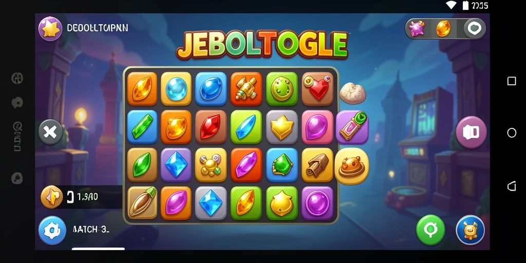 Tampilan gameplay seru di JEBOLTOGEL dengan tantangan Match-3.
