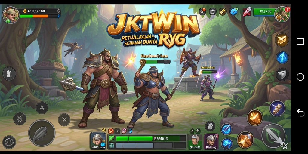 Screenshot utama JKTWIN menampilkan aksi seru dalam petualangan RPG.