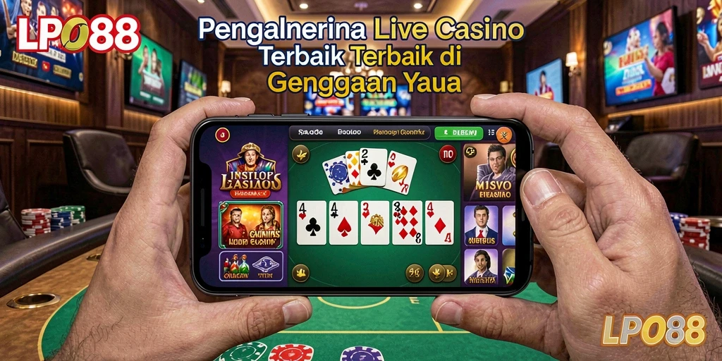 Screenshot menampilkan dealer profesional dan gameplay Live Casino yang seru.