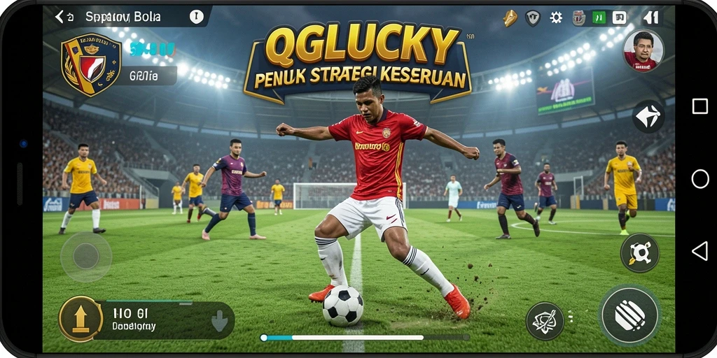 Tampilan gameplay QGLUCKY yang mendebarkan dan penuh aksi sepak bola.