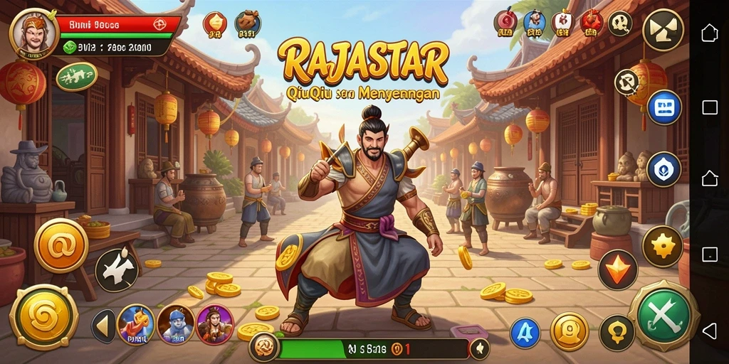 Tampilan gameplay seru dalam RAJASTAR yang menampilkan kartu QiuQiu.