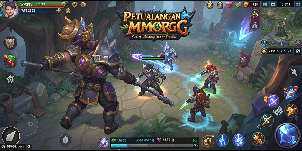 Screenshot utama WP888 menampilkan aksi seru dalam pertempuran MMORPG.